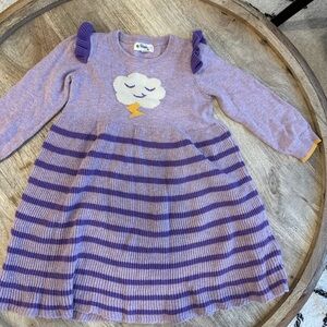 The Bonnie Mob Purple Striped Kids knit Dress with Cloud Design, Size 3-4 T